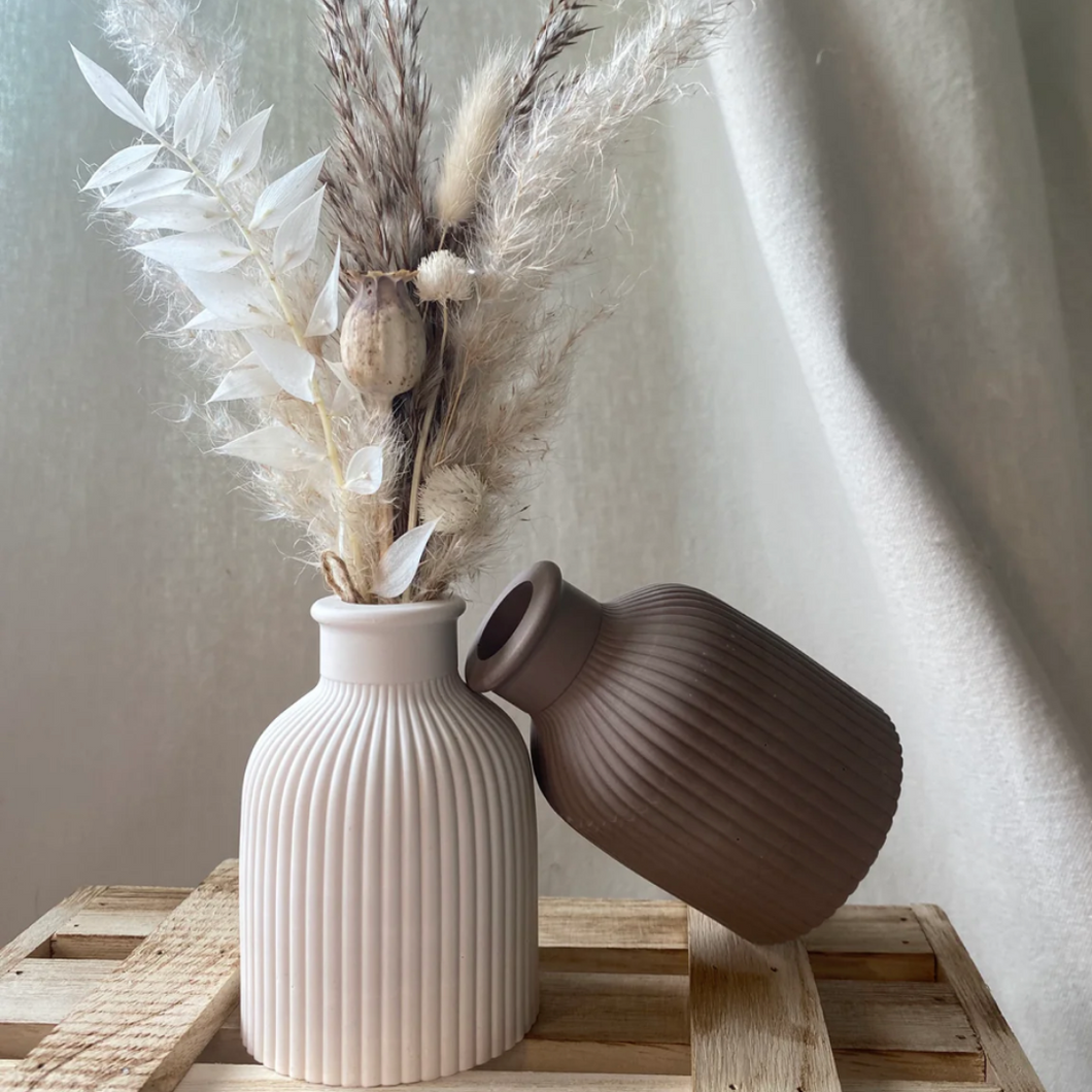 Ribbed Vase with Dried Flower Arrangement