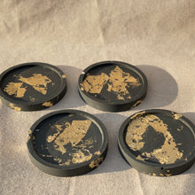 Load image into Gallery viewer, Coaster Set of 4-Charcoal Round with Silver, Gold or Rose Gold Foil
