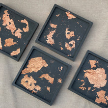 Load image into Gallery viewer, Coaster Set of 4-Charcoal Square with Silver, Gold or Rose Gold Foil
