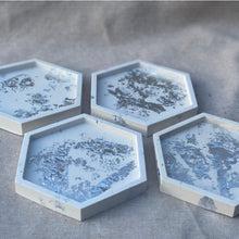 Load image into Gallery viewer, Coaster Set of 4-Beige Hexagon with choice of Silver, Gold or Rose Gold Leaf
