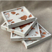 Load image into Gallery viewer, Coaster Set of 4-Beige Square with choice of Gold, Silver or Rose Gold Foil
