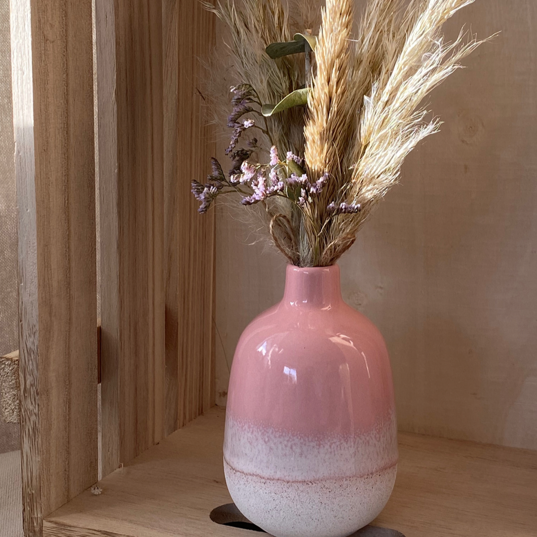 Bud Vase, Pink with Dried Flower Arrangement
