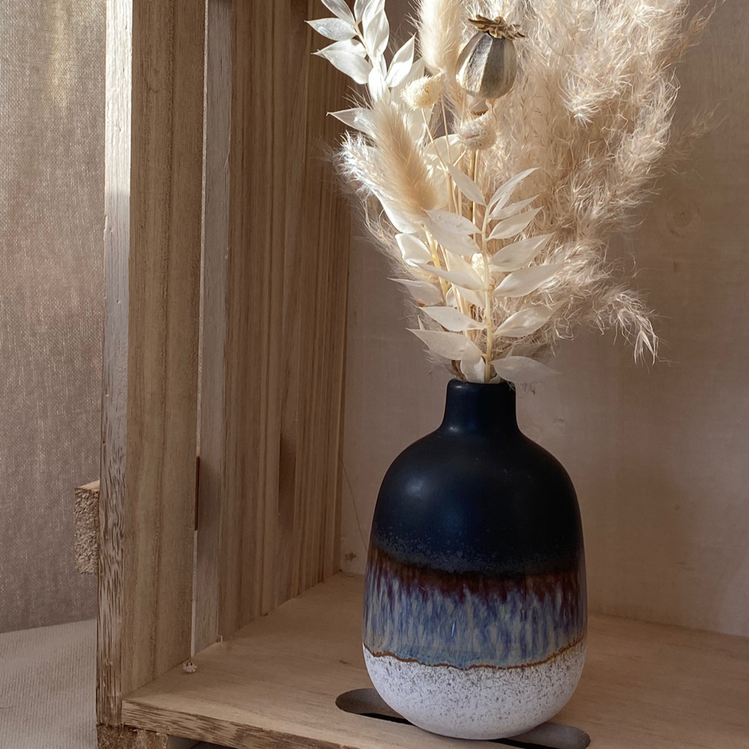 Bud Vase, Black with Dried Flower Arrangement