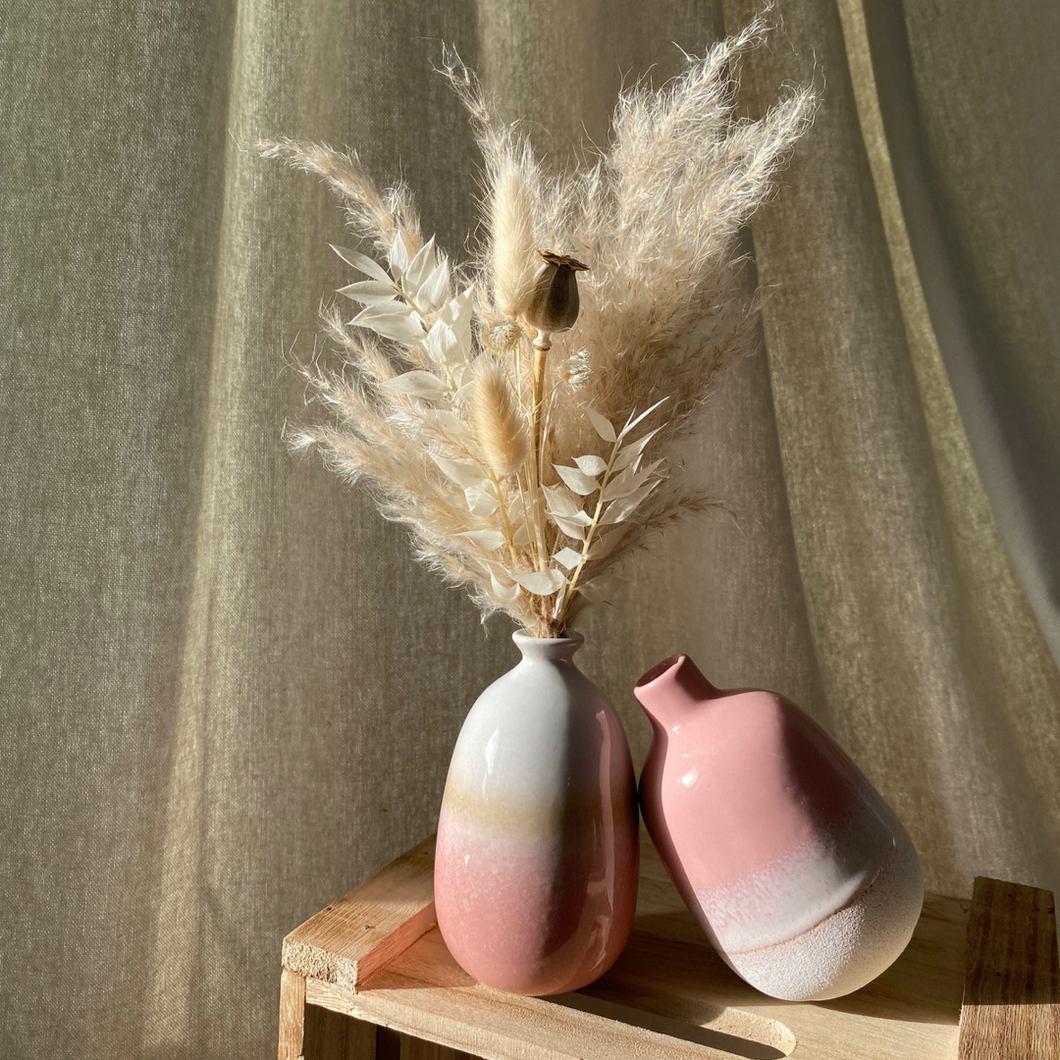 Bud Vase, Pink Ombre with Dried Flower Arrangement